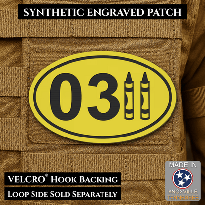 Front design and hook backing of USMC 0311 Marine Infantry Crayon patch in yellow