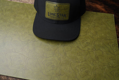 UV Printed Premium Leatherette™ Sheets (12x24) - Olive Topo - #LoneStar Adhesive#