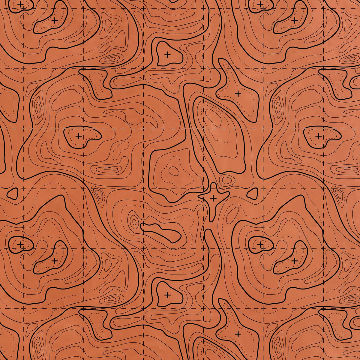 Topographic contour line pattern on a colored material sheet