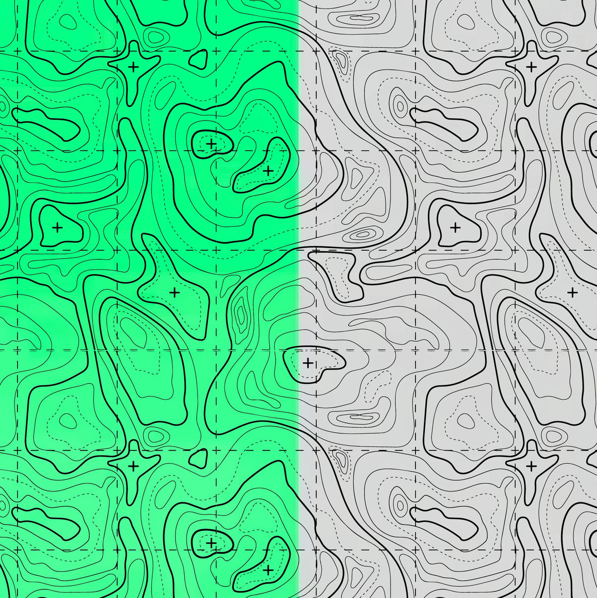 Topographic contour line pattern on a colored material sheet