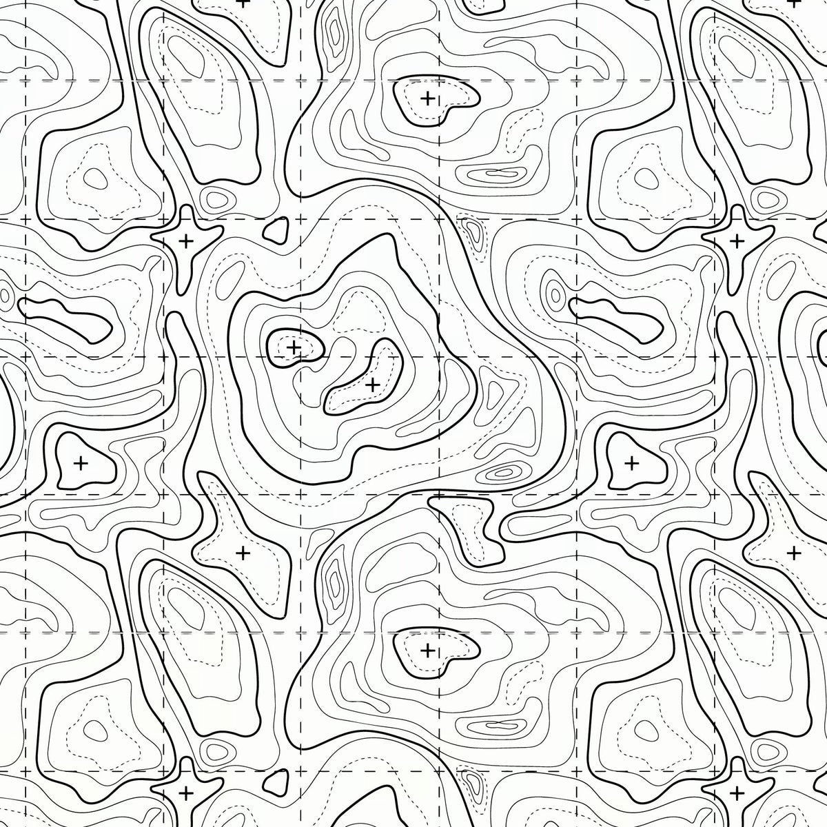 Topographic contour line pattern on a colored material sheet