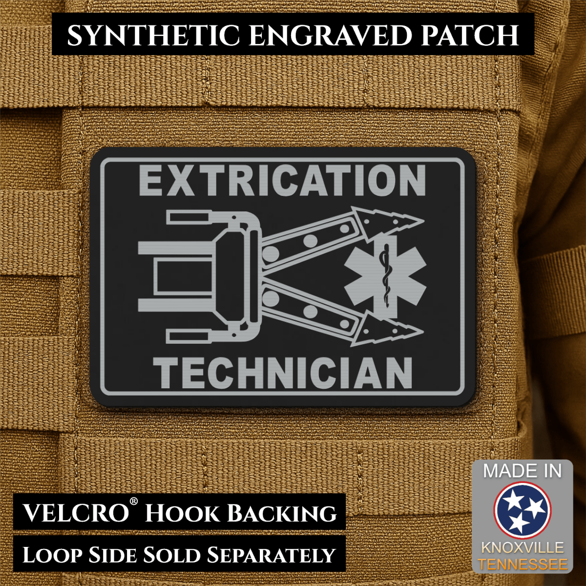 Vehicle Extrication Technician - Jaws of Life Patch - Morale Patch, 2x3" | Made in USA | VELCRO® Brand Hook Backing - LoneStar Adhesive