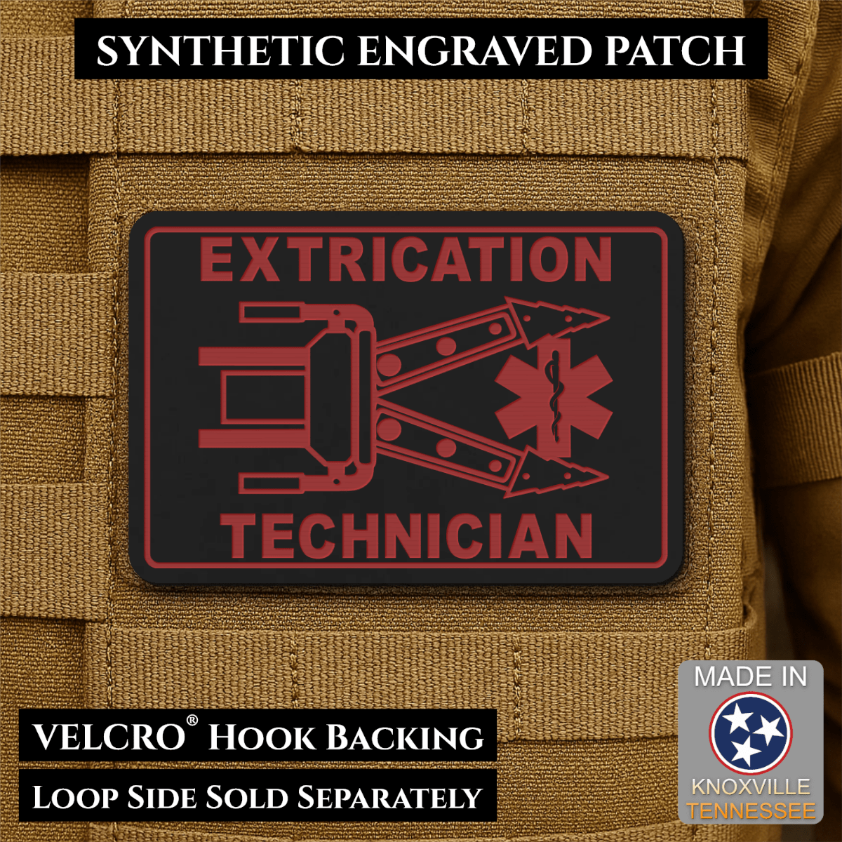 Vehicle Extrication Technician - Jaws of Life Patch - Morale Patch, 2x3" | Made in USA | VELCRO® Brand Hook Backing - LoneStar Adhesive