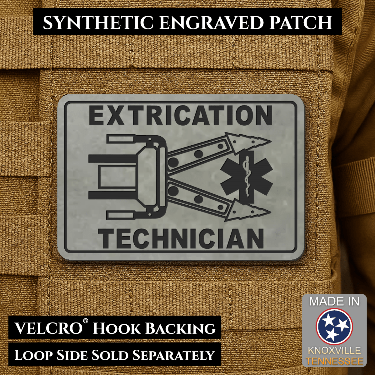 Vehicle Extrication Technician - Jaws of Life Patch - Morale Patch, 2x3" | Made in USA | VELCRO® Brand Hook Backing - LoneStar Adhesive