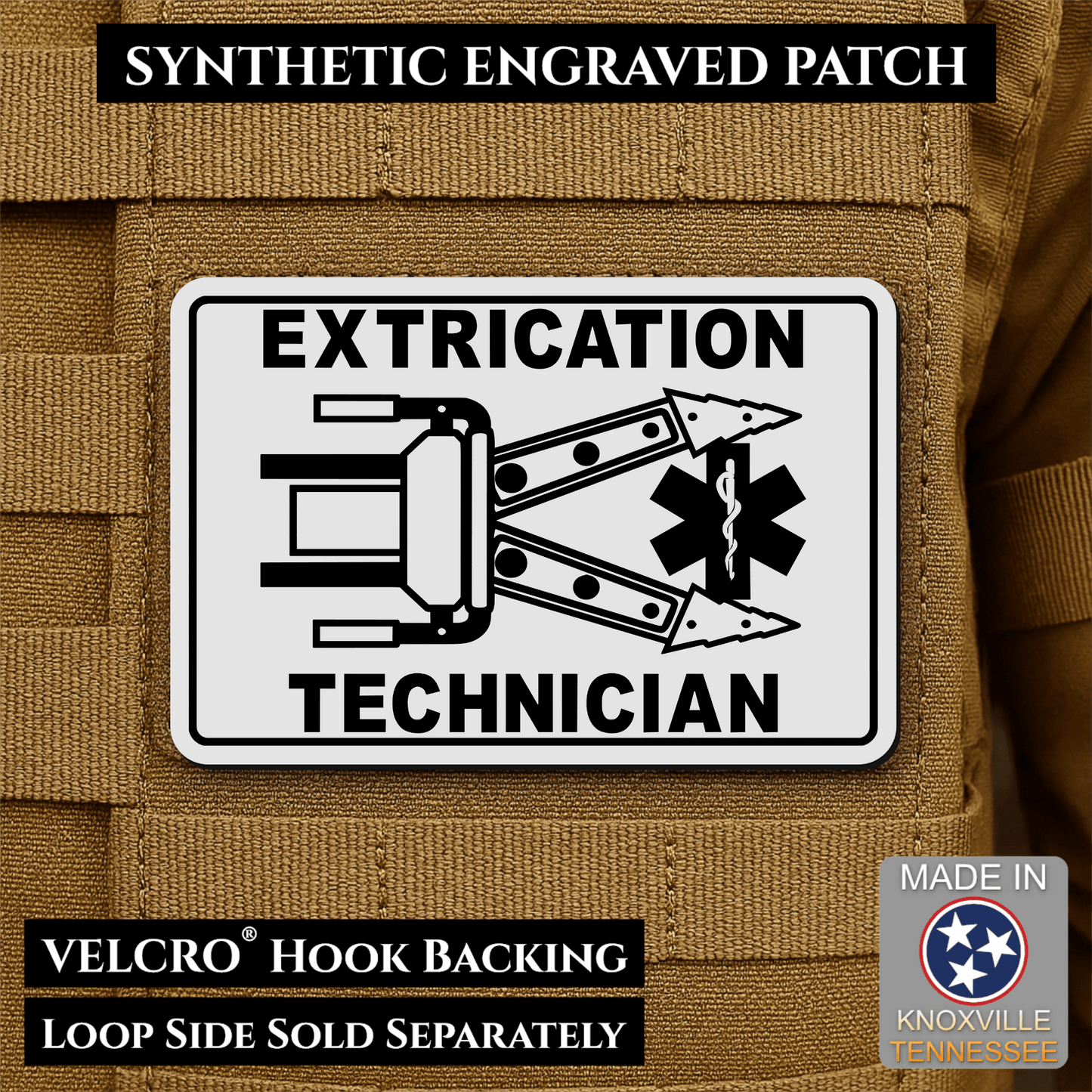 Vehicle Extrication Technician - Jaws of Life Patch - Morale Patch | Made in USA | VELCRO® Brand Hook Backing - LoneStar Adhesive