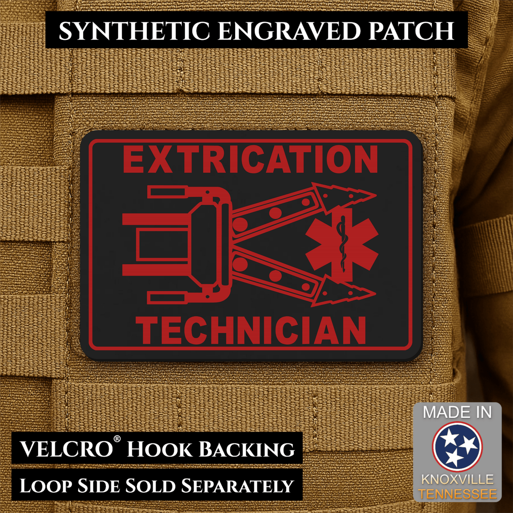 Vehicle Extrication Technician - Jaws of Life Patch - Morale Patch | Made in USA | VELCRO® Brand Hook Backing - LoneStar Adhesive