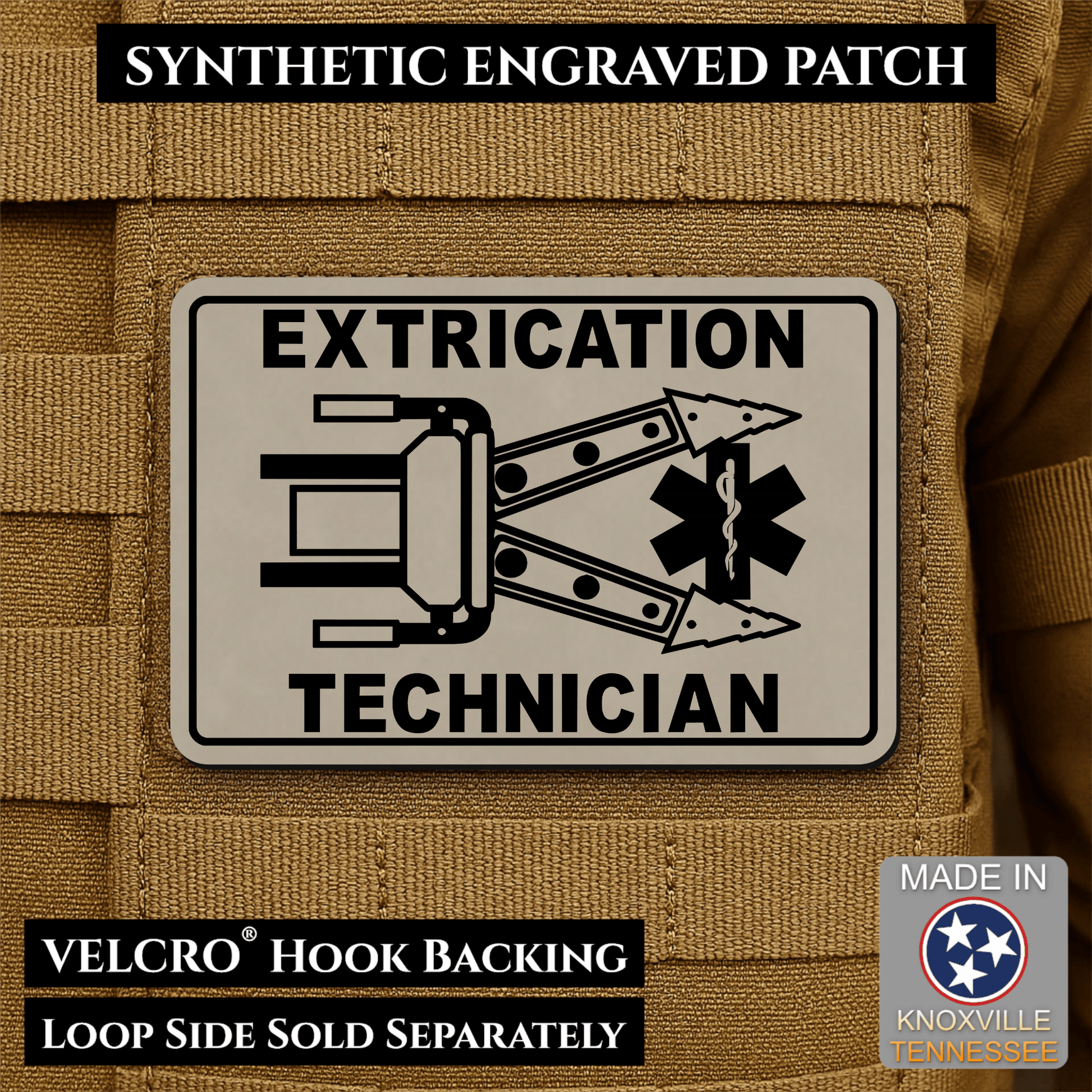 Vehicle Extrication Technician - Jaws of Life Patch - Morale Patch | Made in USA | VELCRO® Brand Hook Backing - LoneStar Adhesive