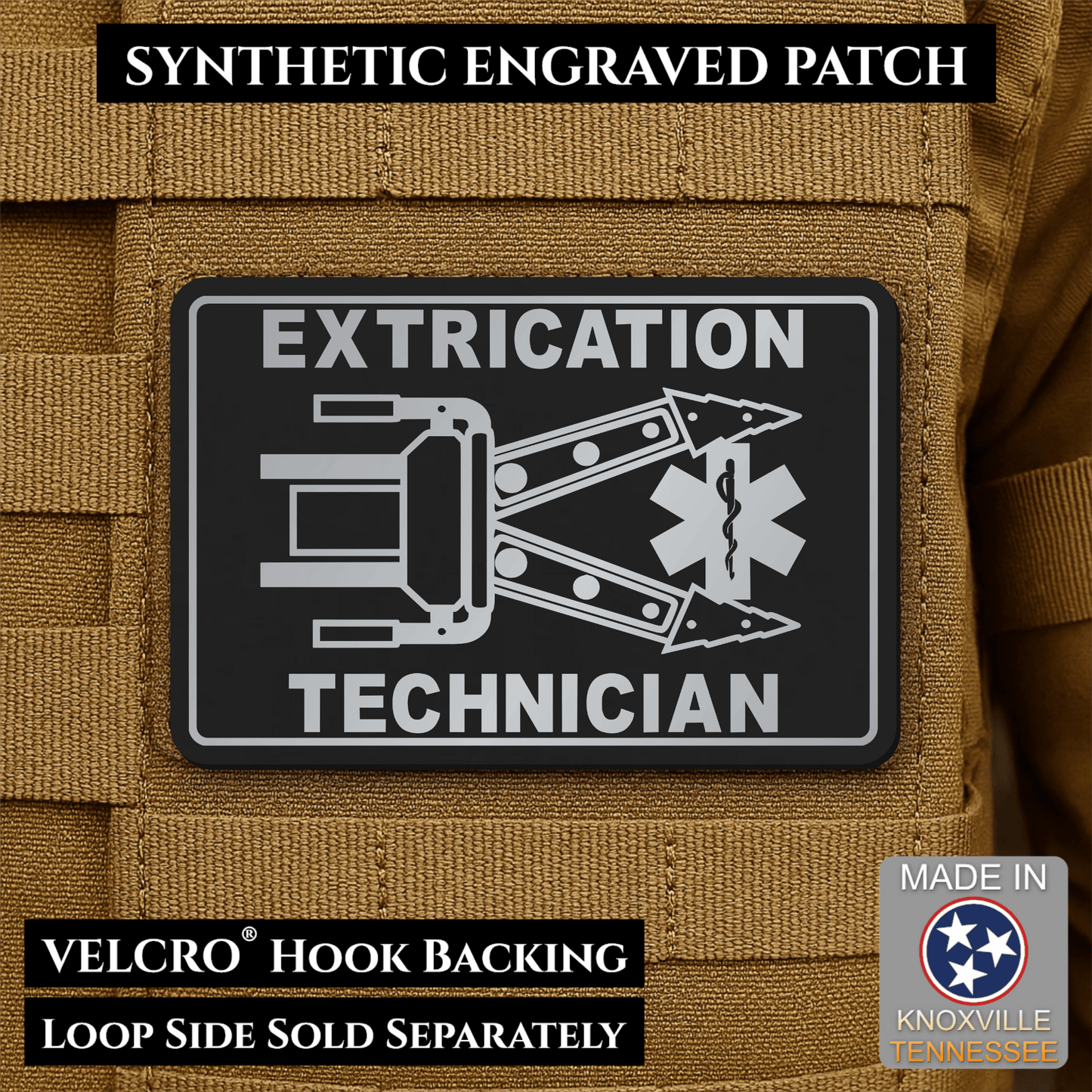 Vehicle Extrication Technician - Jaws of Life Patch - Morale Patch | Made in USA | VELCRO® Brand Hook Backing - LoneStar Adhesive