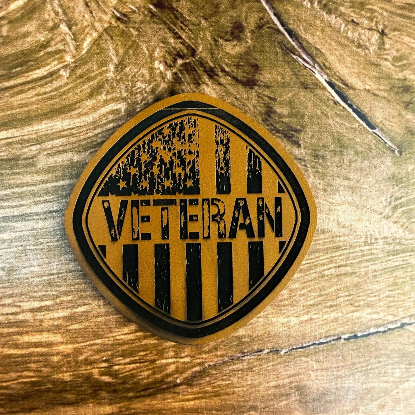 Veteran Flag – Laser Engraved Leather Patch - LoneStar Adhesive