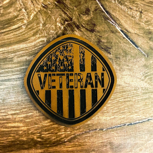 Veteran Flag – Laser Engraved Leather Patch - LoneStar Adhesive