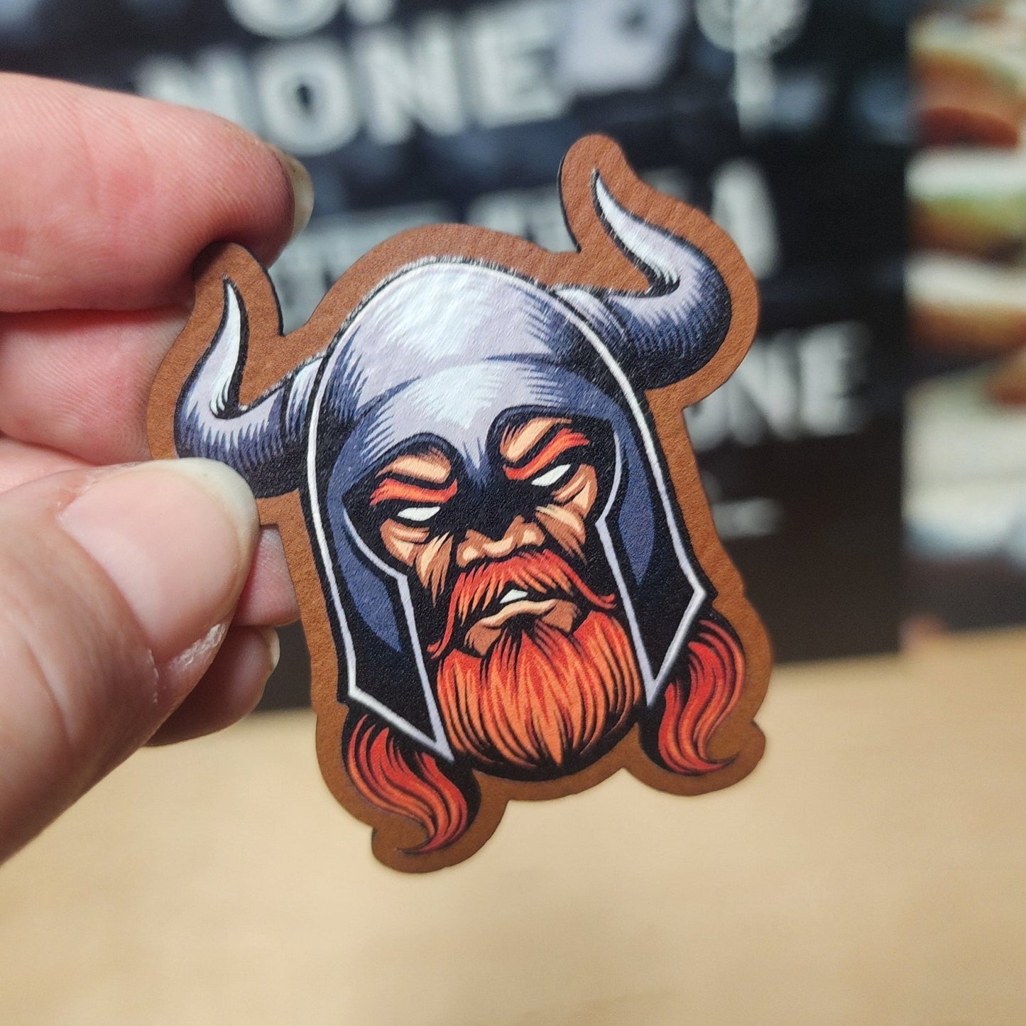 Viking Warrior Face UV Printed Leatherette Hat Patch - MR01 - LoneStar Adhesive