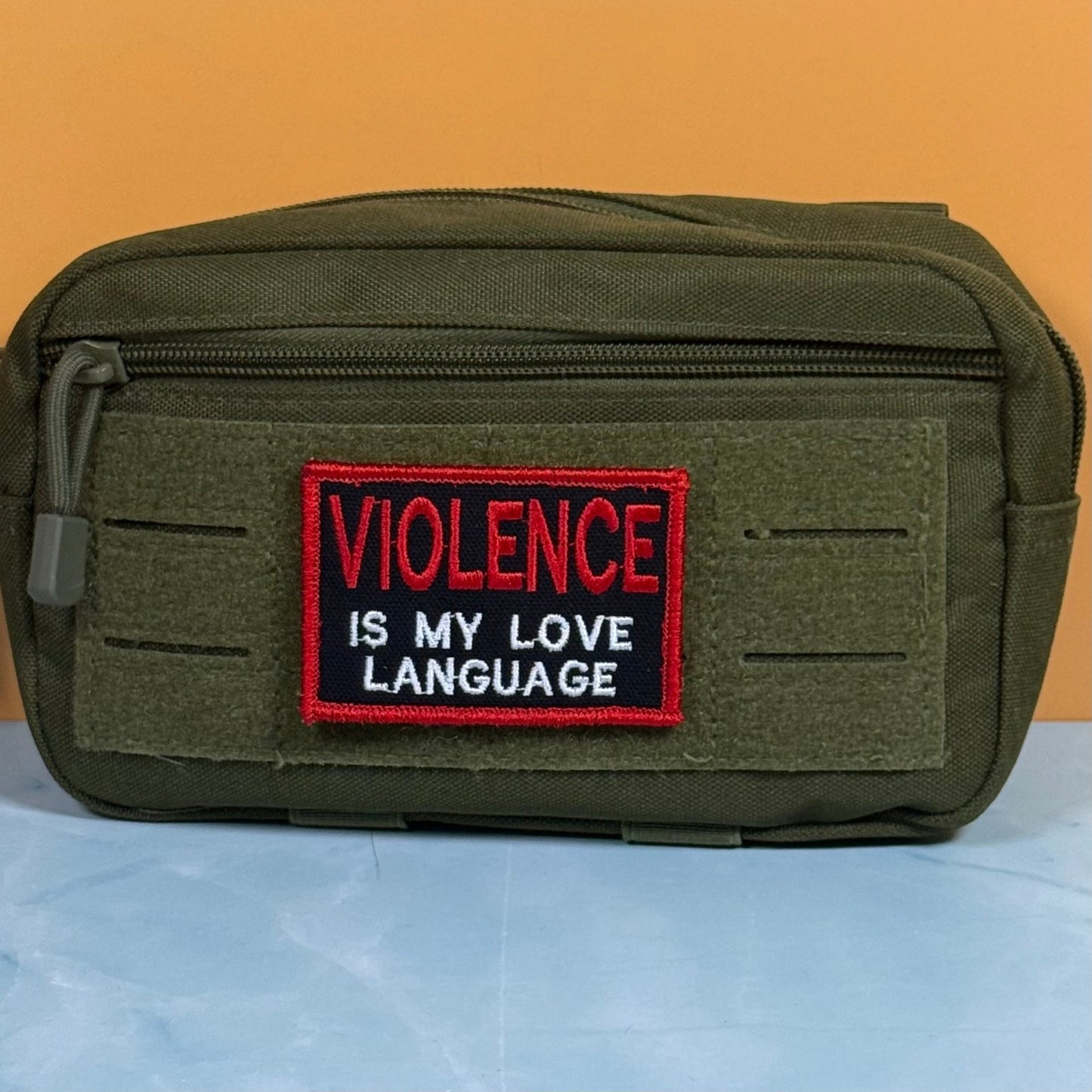 Violence Is My Love Language Funny Morale Patch, 2x3" | Made in USA | VELCRO® Brand Hook Backing - LoneStar Adhesive