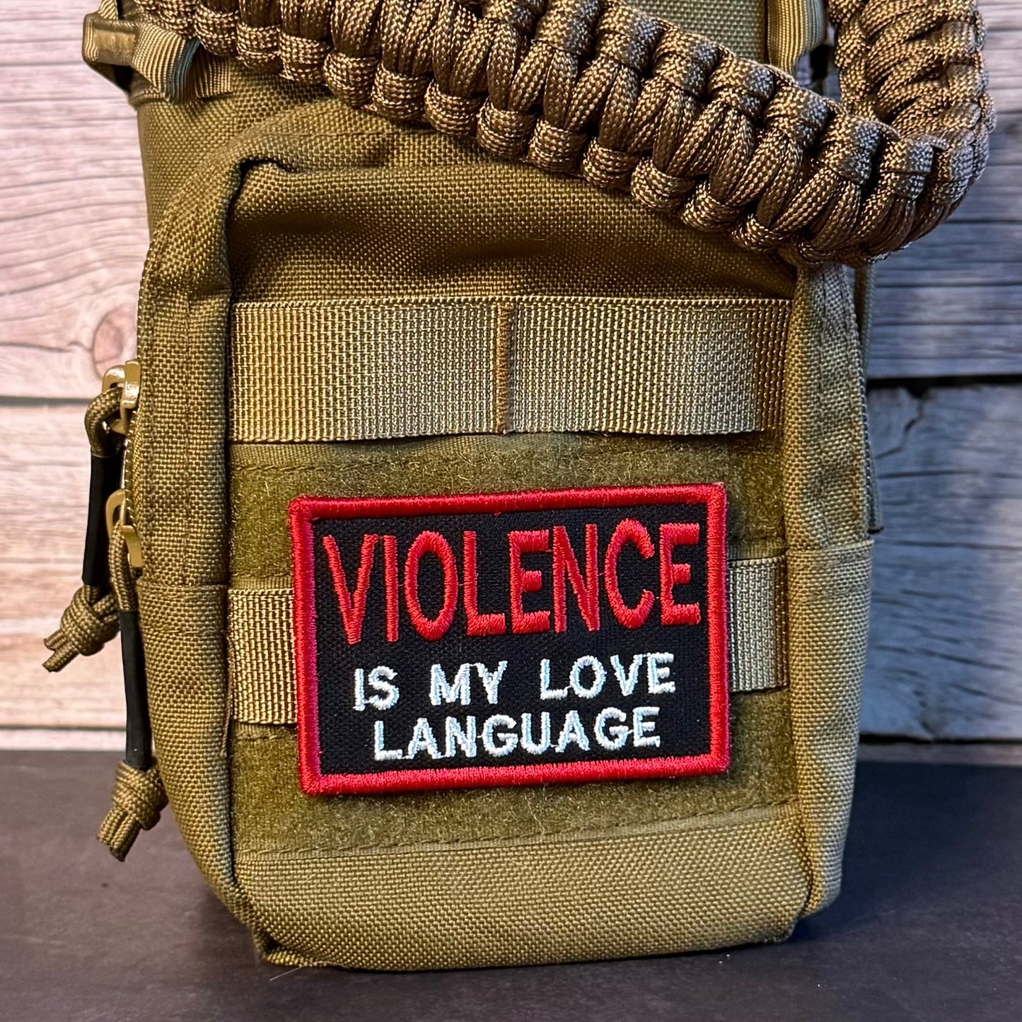 Violence Is My Love Language Funny Morale Patch, 2x3" | Made in USA | VELCRO® Brand Hook Backing - LoneStar Adhesive