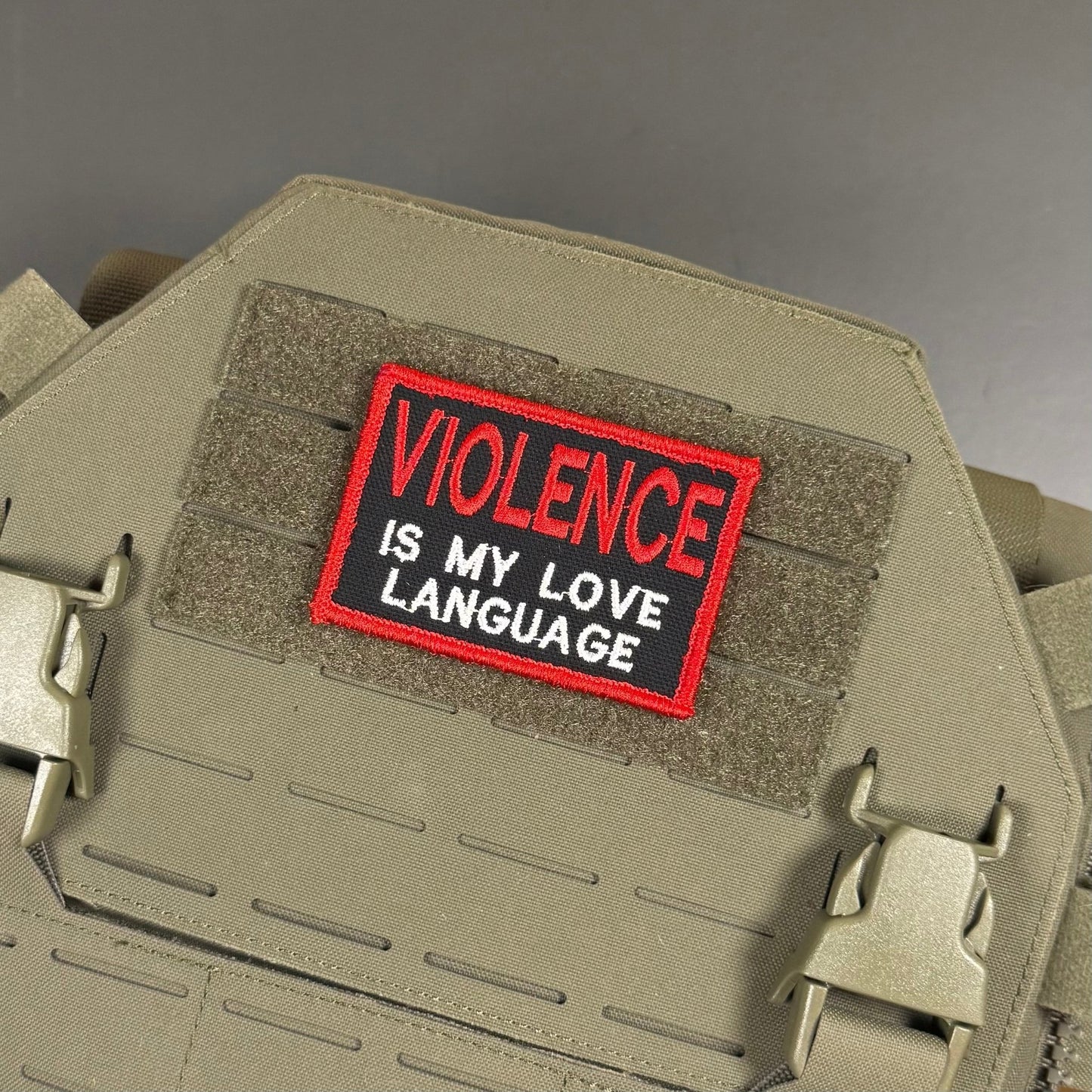 Violence Is My Love Language Funny Morale Patch, 2x3" | Made in USA | VELCRO® Brand Hook Backing - LoneStar Adhesive