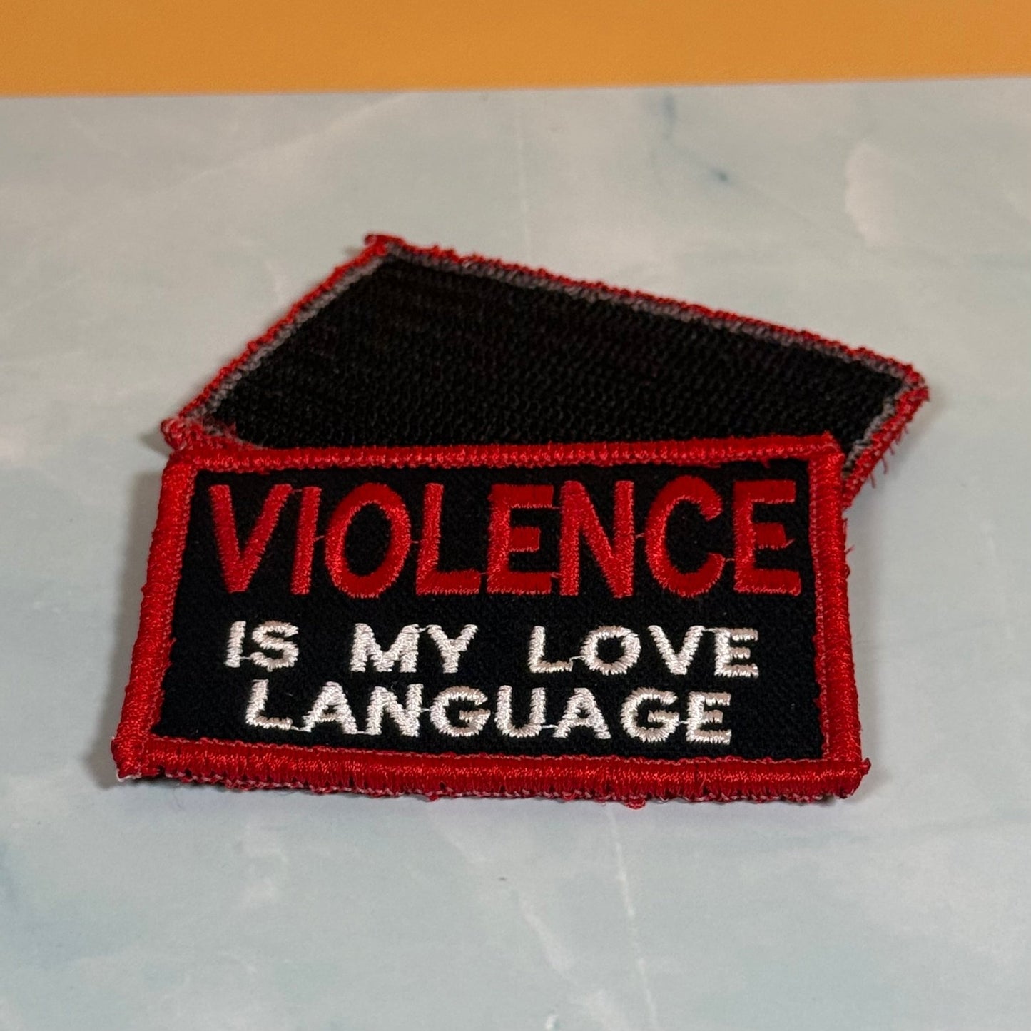 Violence Is My Love Language Funny Morale Patch, 2x3" | Made in USA | VELCRO® Brand Hook Backing - LoneStar Adhesive