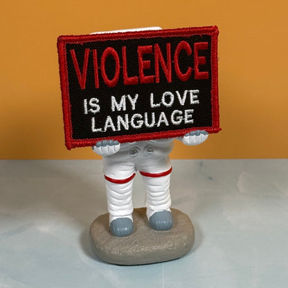 Violence Is My Love Language Funny Morale Patch, 2x3" | Made in USA | VELCRO® Brand Hook Backing - LoneStar Adhesive