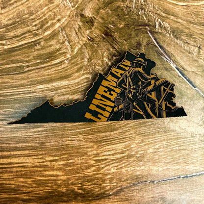 Virginia Lineman State Cutout Edition – Laser Engraved Leather Patch - LoneStar Adhesive
