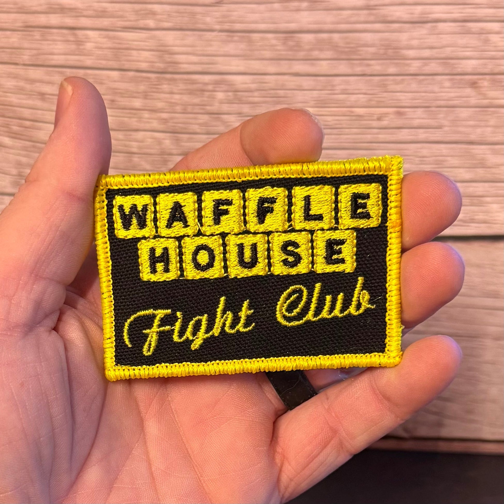 Waffle House Fight Club Funny Morale Patch, 2x3" | Made in USA | VELCRO® Brand Hook Backing - LoneStar Adhesive