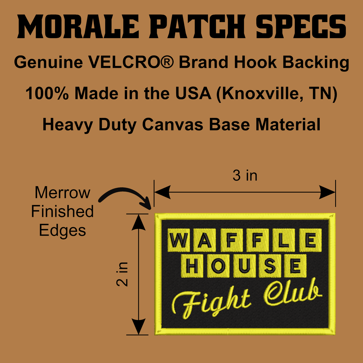 Waffle House Fight Club Funny Morale Patch, 2x3" | Made in USA | VELCRO® Brand Hook Backing - LoneStar Adhesive