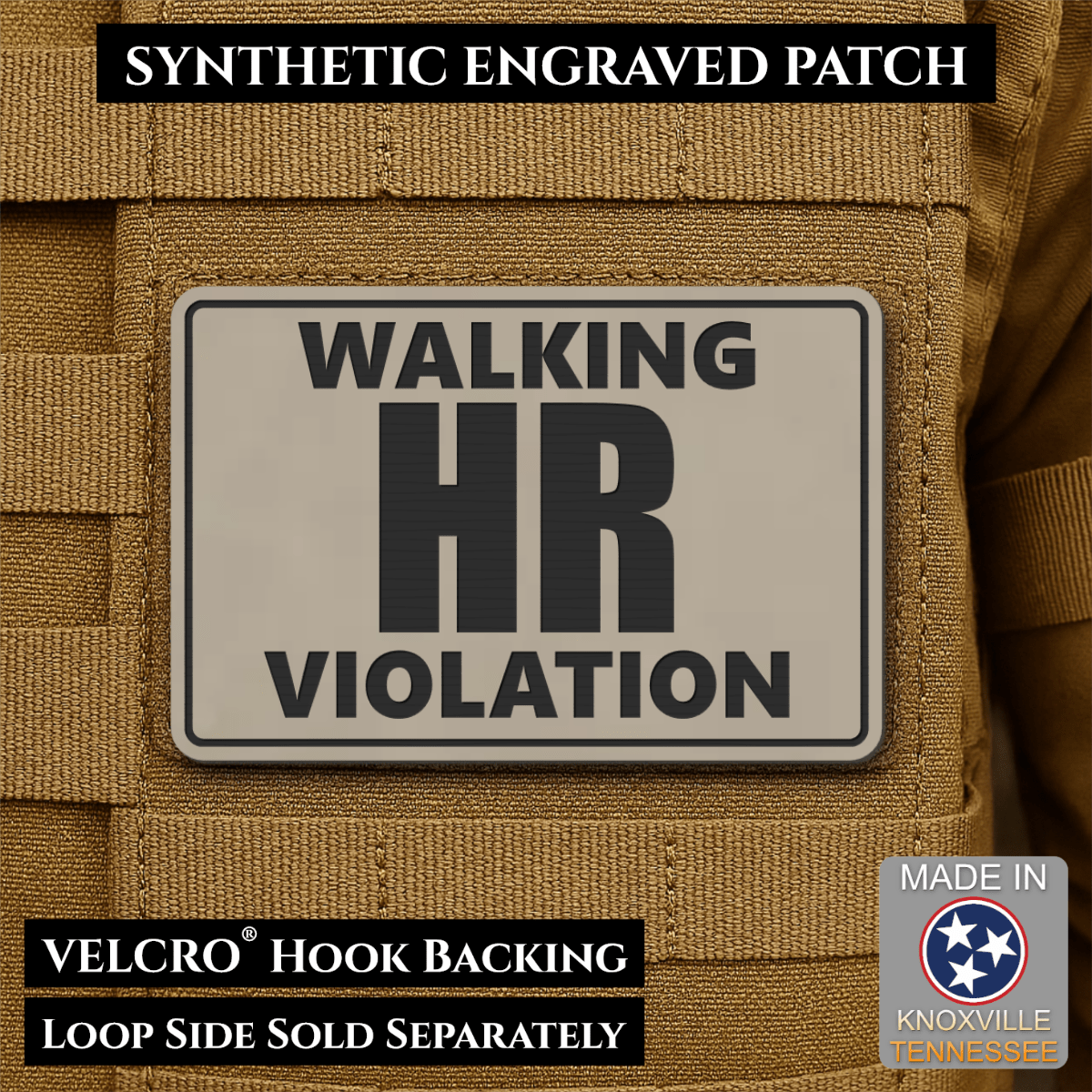 Walking HR Violation Funny Morale Patch, 2x3" | Made in USA | VELCRO® Brand Hook Backing - LoneStar Adhesive