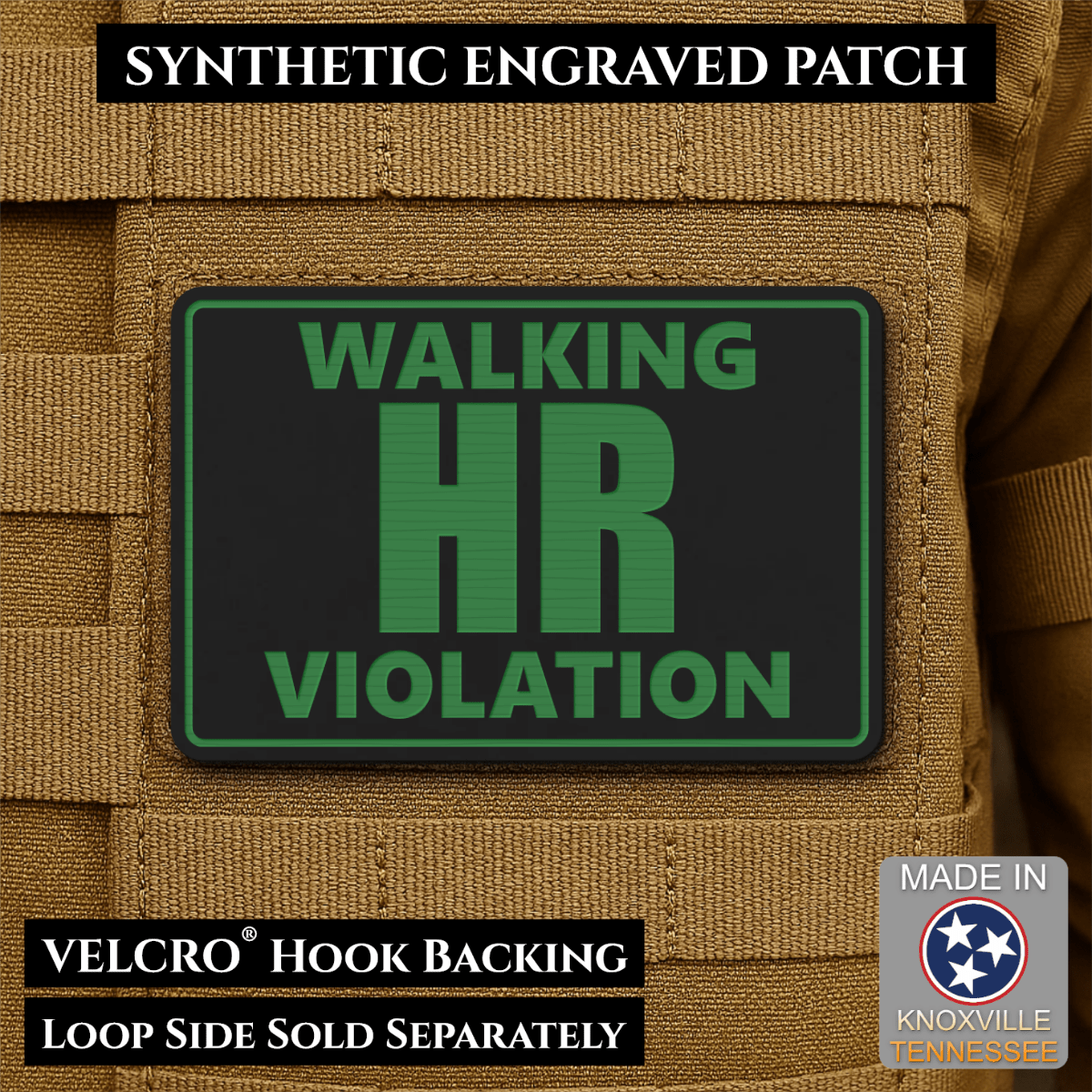 Walking HR Violation Funny Morale Patch, 2x3" | Made in USA | VELCRO® Brand Hook Backing - LoneStar Adhesive