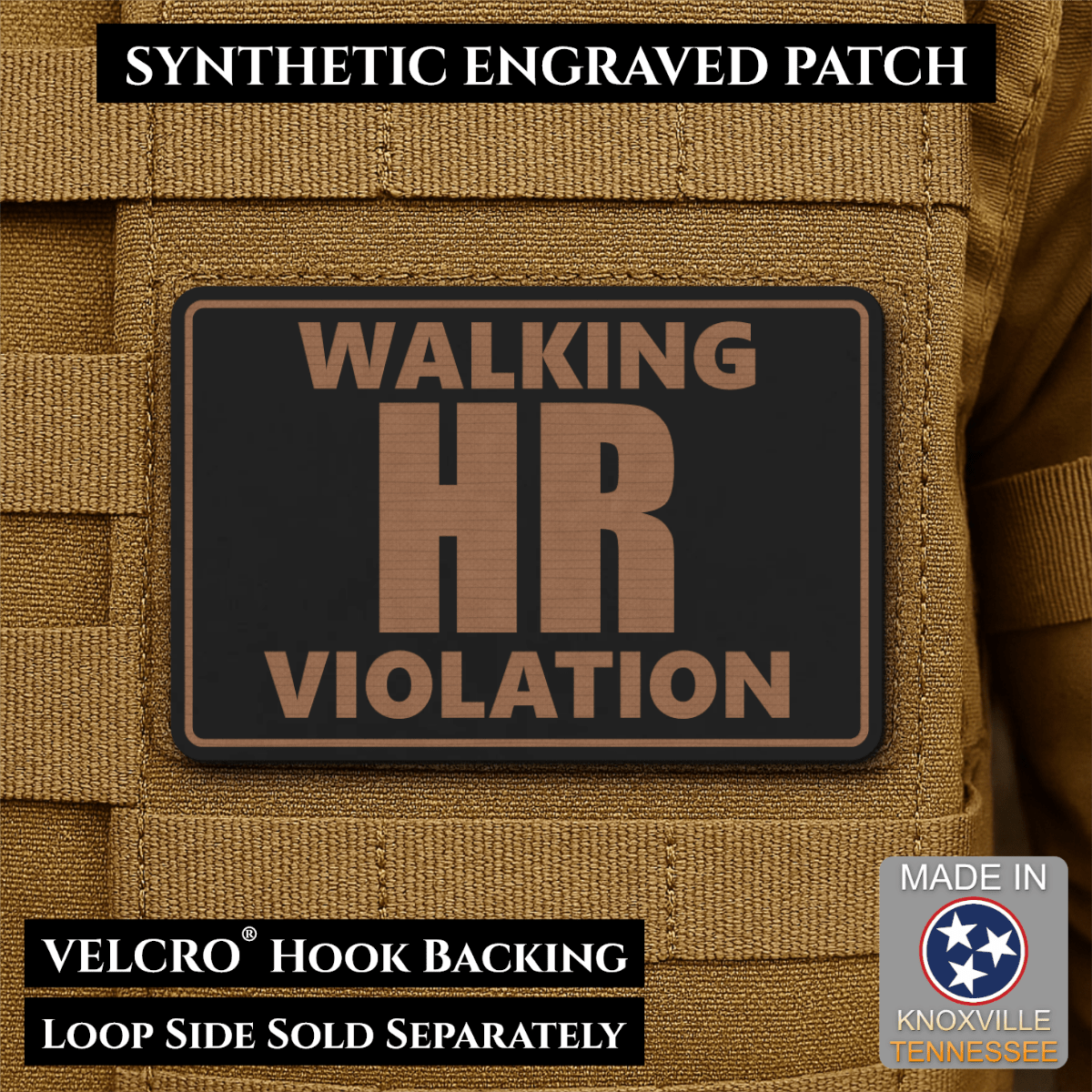 Walking HR Violation Funny Morale Patch, 2x3" | Made in USA | VELCRO® Brand Hook Backing - LoneStar Adhesive