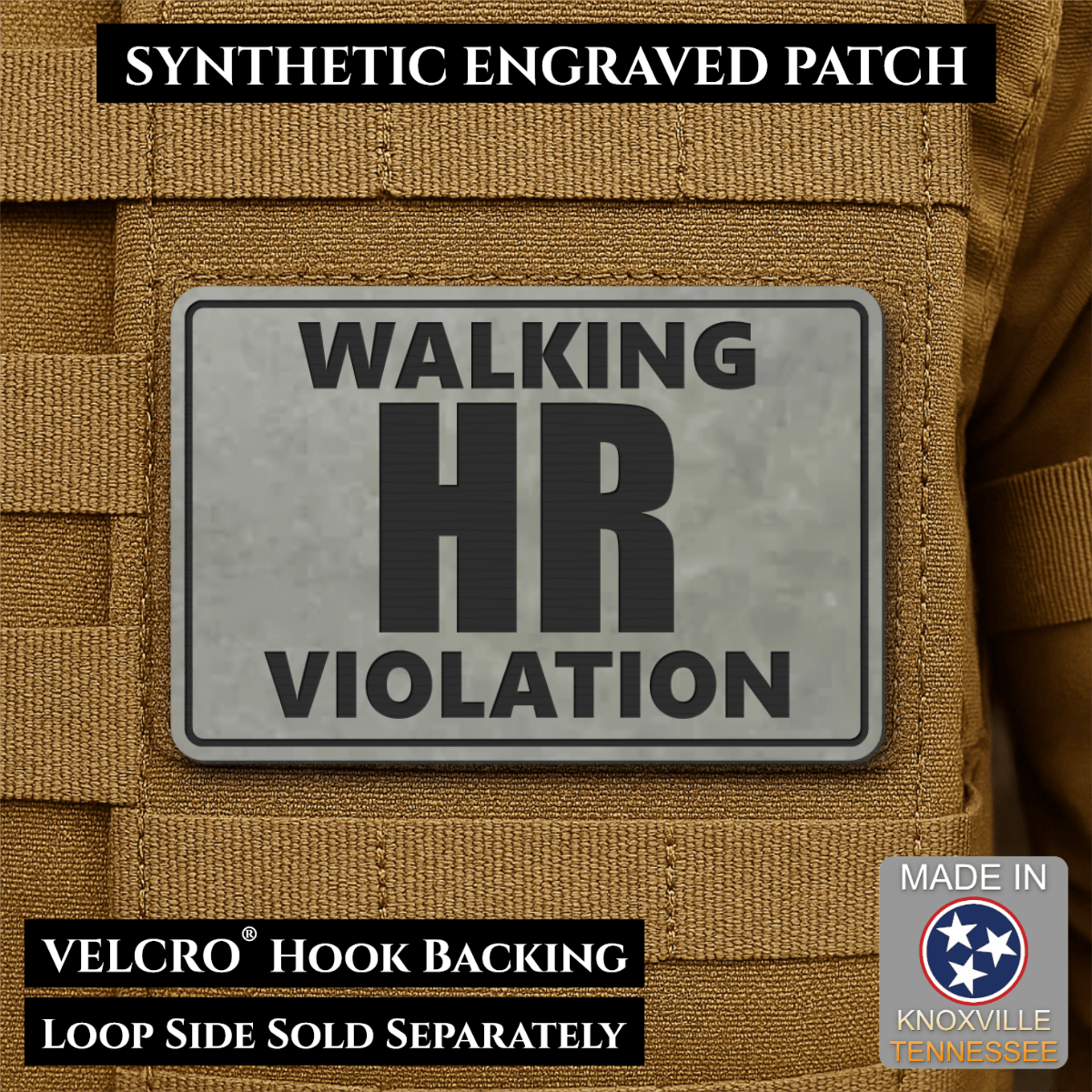 Walking HR Violation Funny Morale Patch, 2x3" | Made in USA | VELCRO® Brand Hook Backing - LoneStar Adhesive