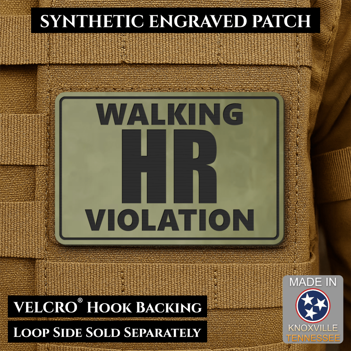 Walking HR Violation Funny Morale Patch, 2x3" | Made in USA | VELCRO® Brand Hook Backing - LoneStar Adhesive