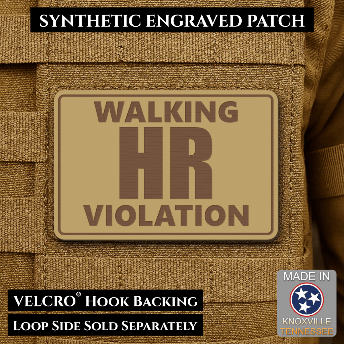 Walking HR Violation Funny Morale Patch, 2x3" | Made in USA | VELCRO® Brand Hook Backing - LoneStar Adhesive