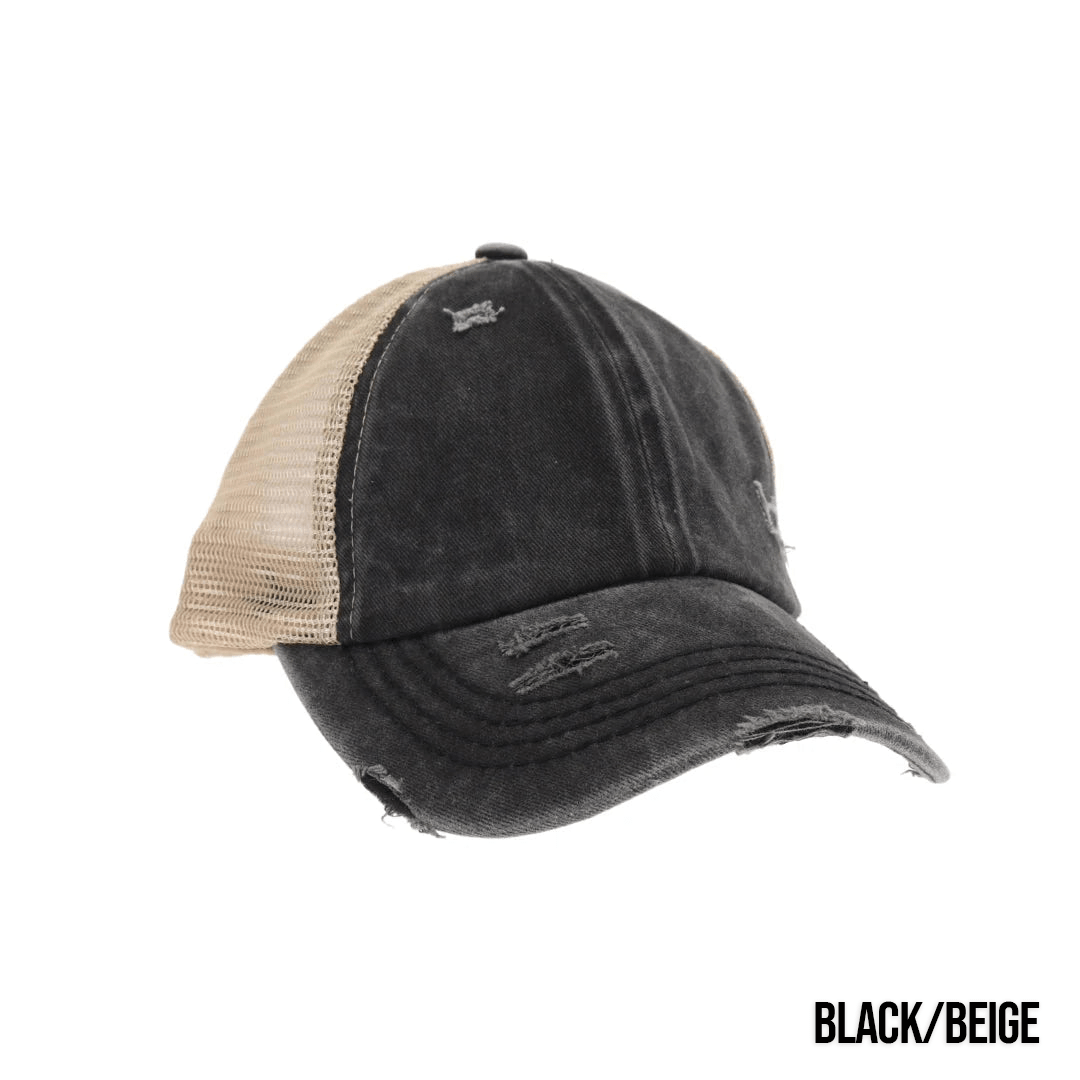 Washed Denim Criss Cross High Pony Ball Caps by CC - LoneStar Adhesive