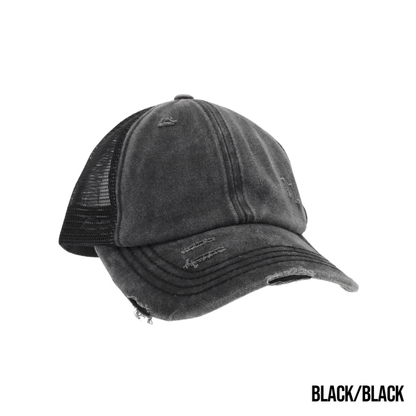 Washed Denim Criss Cross High Pony Ball Caps by CC - LoneStar Adhesive