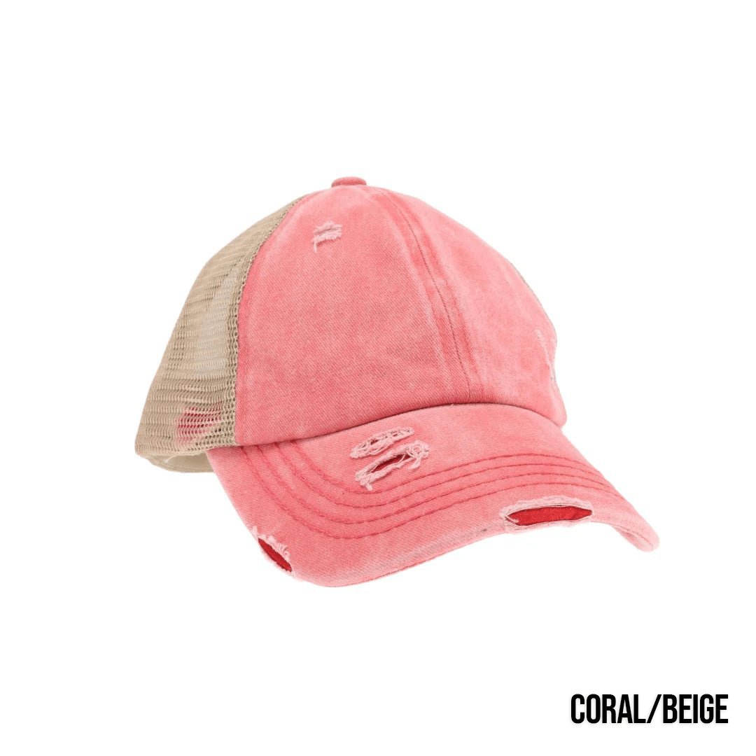 Washed Denim Criss Cross High Pony Ball Caps by CC - LoneStar Adhesive
