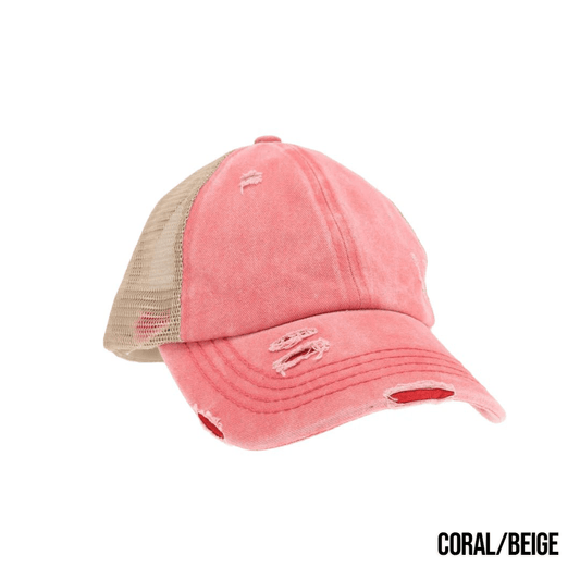 Washed Denim Criss Cross High Pony Ball Caps by CC - LoneStar Adhesive