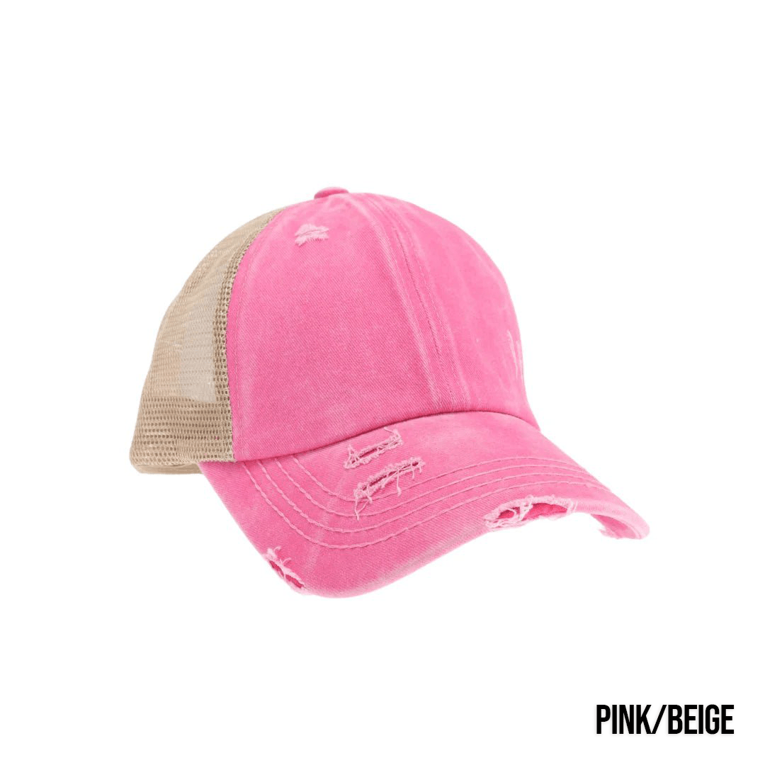 Washed Denim Criss Cross High Pony Ball Caps by CC - LoneStar Adhesive