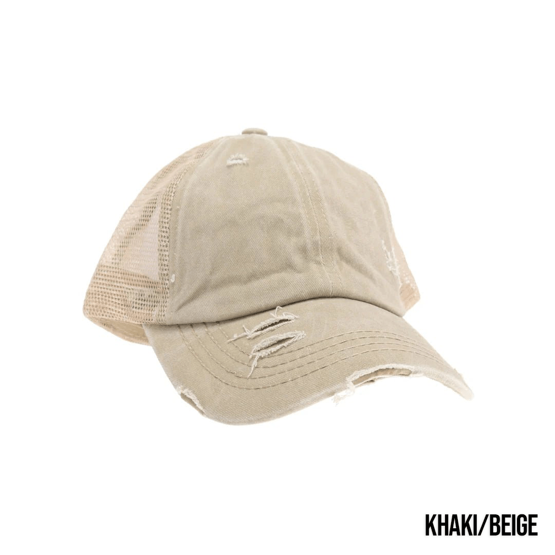 Washed Denim Criss Cross High Pony Ball Caps by CC - LoneStar Adhesive