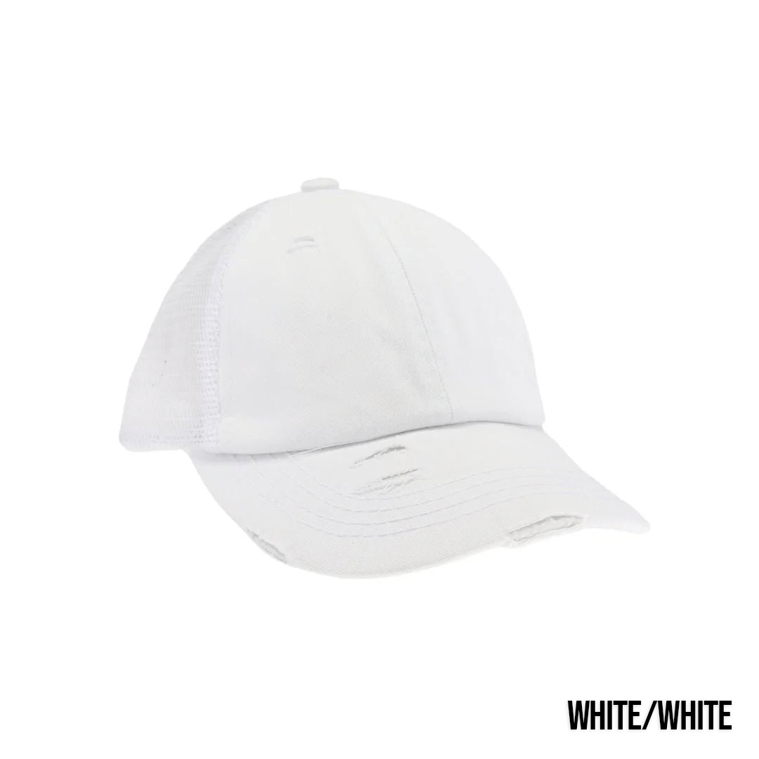 Washed Denim Criss Cross High Pony Ball Caps by CC - LoneStar Adhesive