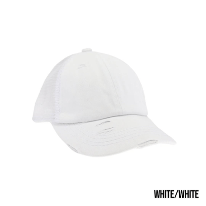 Washed Denim Criss Cross High Pony Ball Caps by CC - LoneStar Adhesive