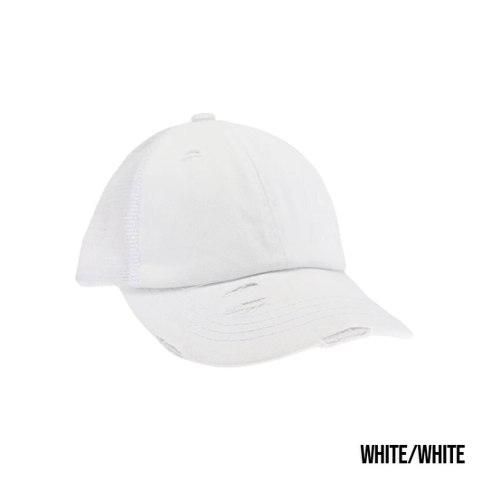 Washed Denim Criss Cross High Pony Ball Caps by CC - LoneStar Adhesive