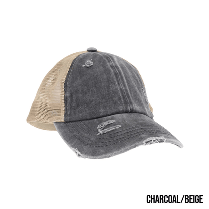 Washed Denim Criss Cross High Pony Ball Caps by CC - LoneStar Adhesive