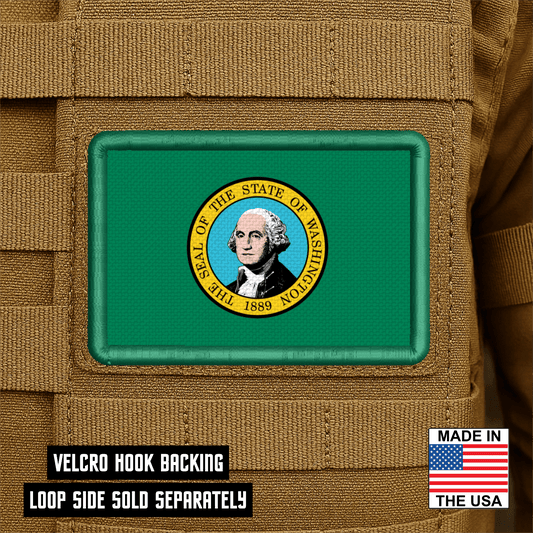Washington State Flag Patch 2"x3" Hook & Loop | Made in USA | Pro - Print Full Color & Tactical Options - LoneStar Adhesive