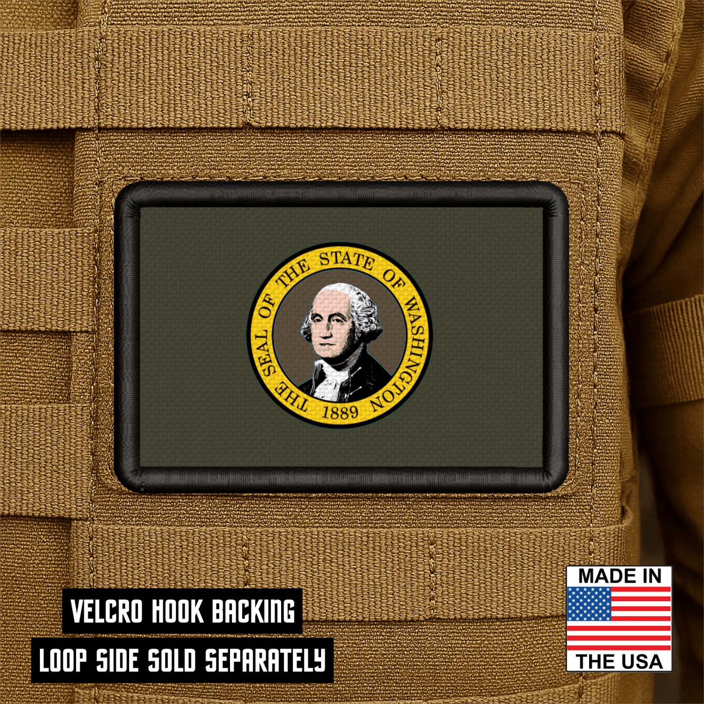 Washington State Flag Patch 2"x3" Hook & Loop | Made in USA | Pro - Print Full Color & Tactical Options - LoneStar Adhesive
