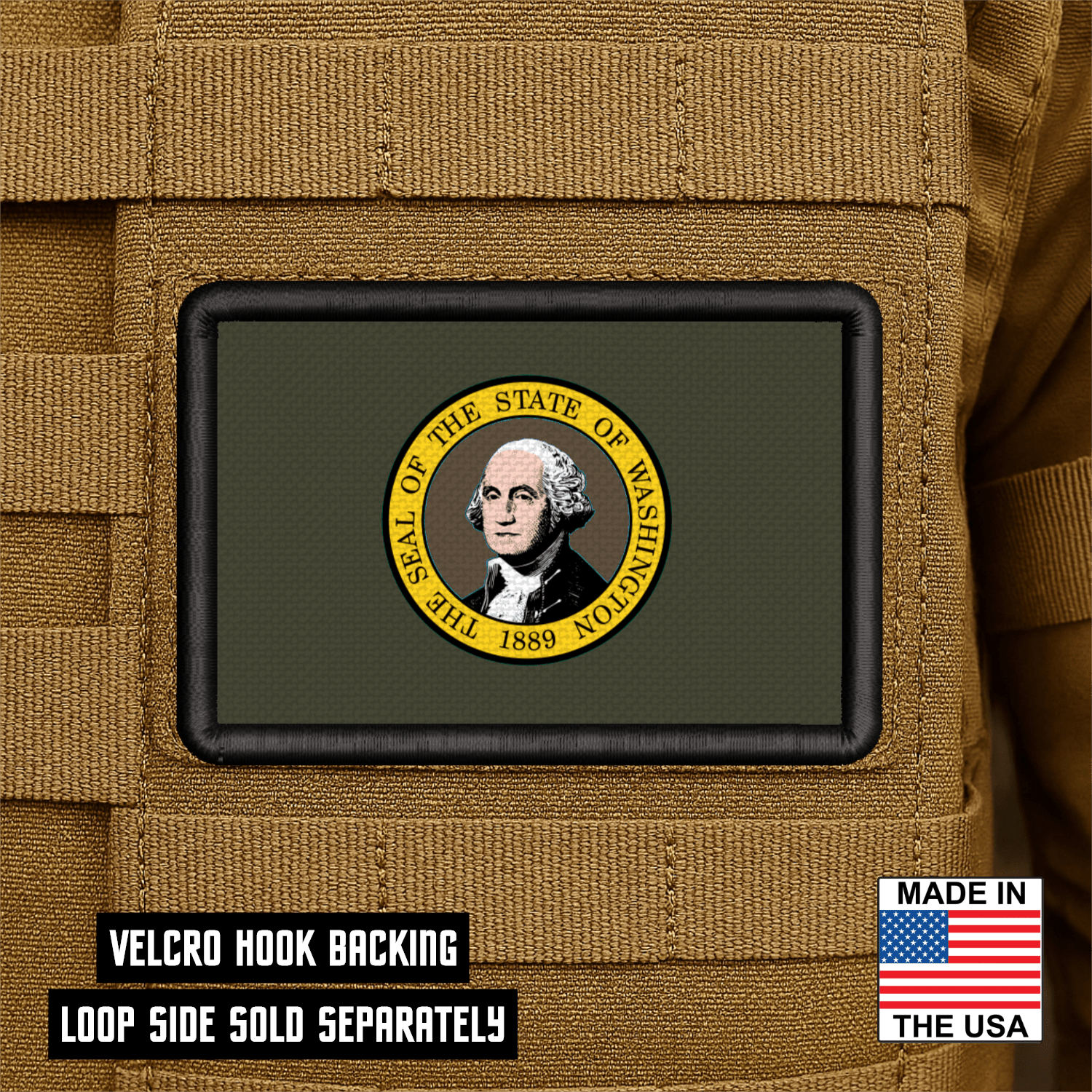 Washington State Flag Patch 2"x3" Hook & Loop | Made in USA | Pro - Print Full Color & Tactical Options - LoneStar Adhesive