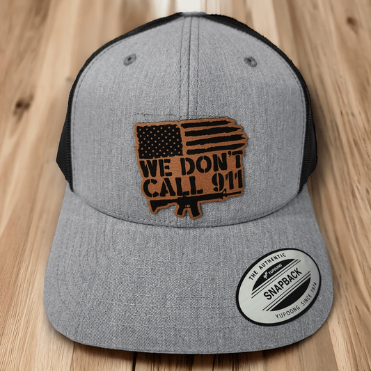 We Don't Call 911 AR & American Flag Leather Patch Trucker Hat - #LoneStar Adhesive#