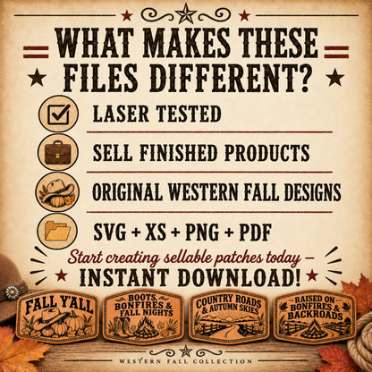 Western Fall Hat Patch SVG Bundle | 8 Autumn Cowboy Laser Engraving Designs | Leatherette Patch Files | SVG XS PNG PDF - LoneStar Adhesive