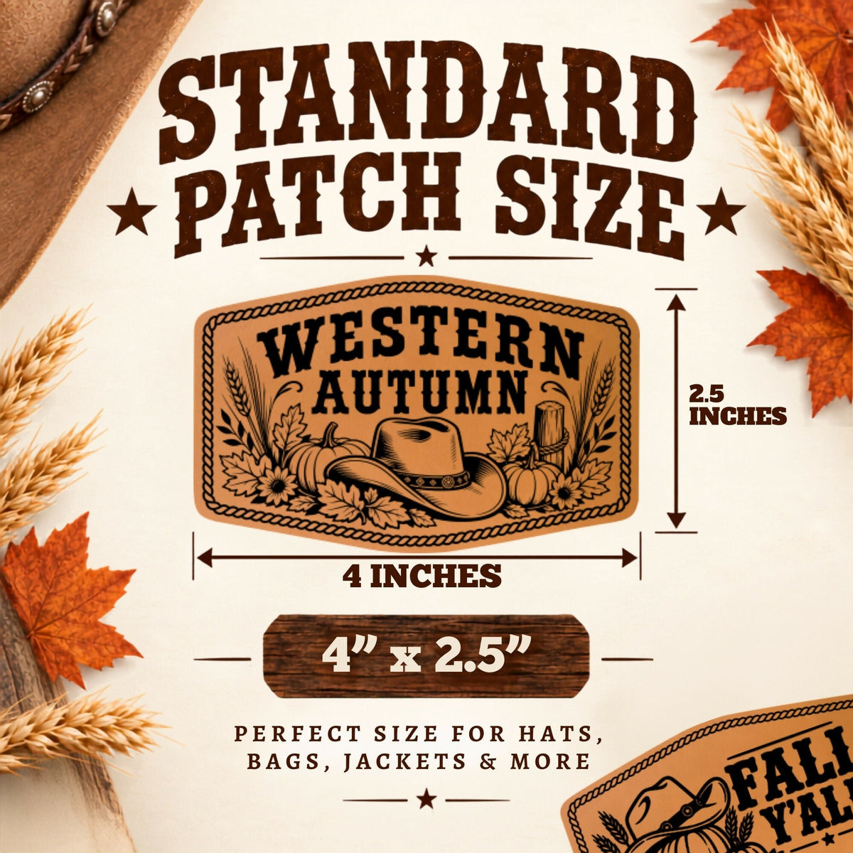 Western Fall Hat Patch SVG Bundle | 8 Autumn Cowboy Laser Engraving Designs | Leatherette Patch Files | SVG XS PNG PDF - LoneStar Adhesive