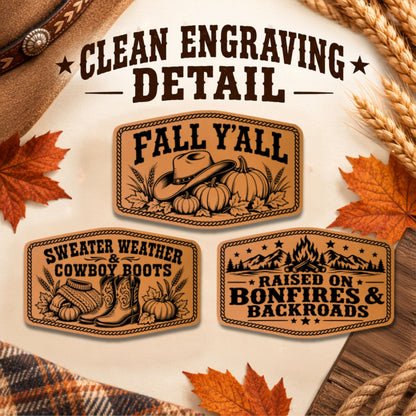 Western Fall Hat Patch SVG Bundle | 8 Autumn Cowboy Laser Engraving Designs | Leatherette Patch Files | SVG XS PNG PDF - LoneStar Adhesive