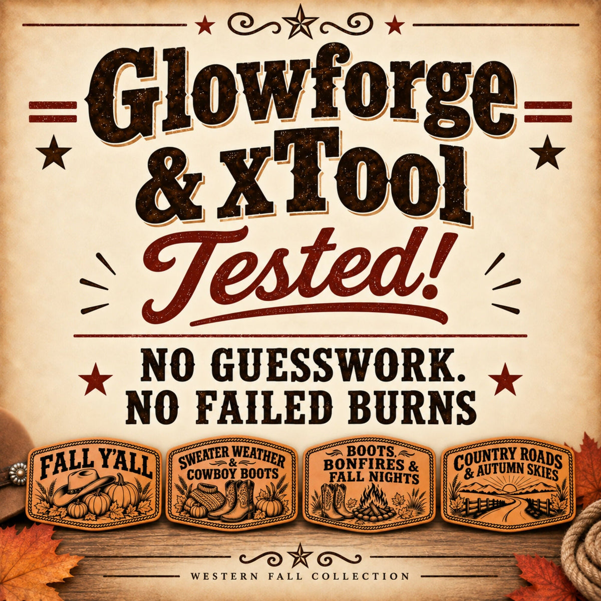 Western Fall Hat Patch SVG Bundle | 8 Autumn Cowboy Laser Engraving Designs | Leatherette Patch Files | SVG XS PNG PDF - LoneStar Adhesive