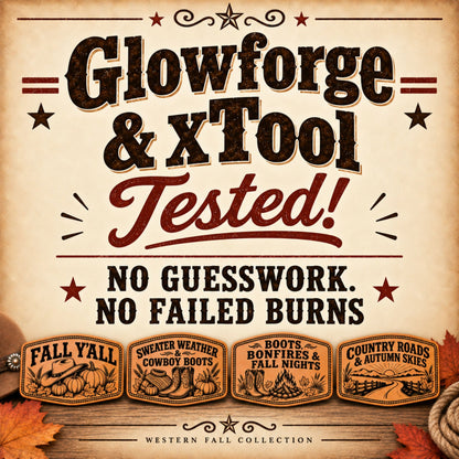 Western Fall Hat Patch SVG Bundle | 8 Autumn Cowboy Laser Engraving Designs | Leatherette Patch Files | SVG XS PNG PDF - LoneStar Adhesive