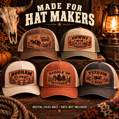 Western Halloween Hat Patch SVG Bundle Vol 2, 8 Laser Engraving Designs, Cowboy Ghosts, Boohaw, Digital Download - #LoneStar Adhesive#