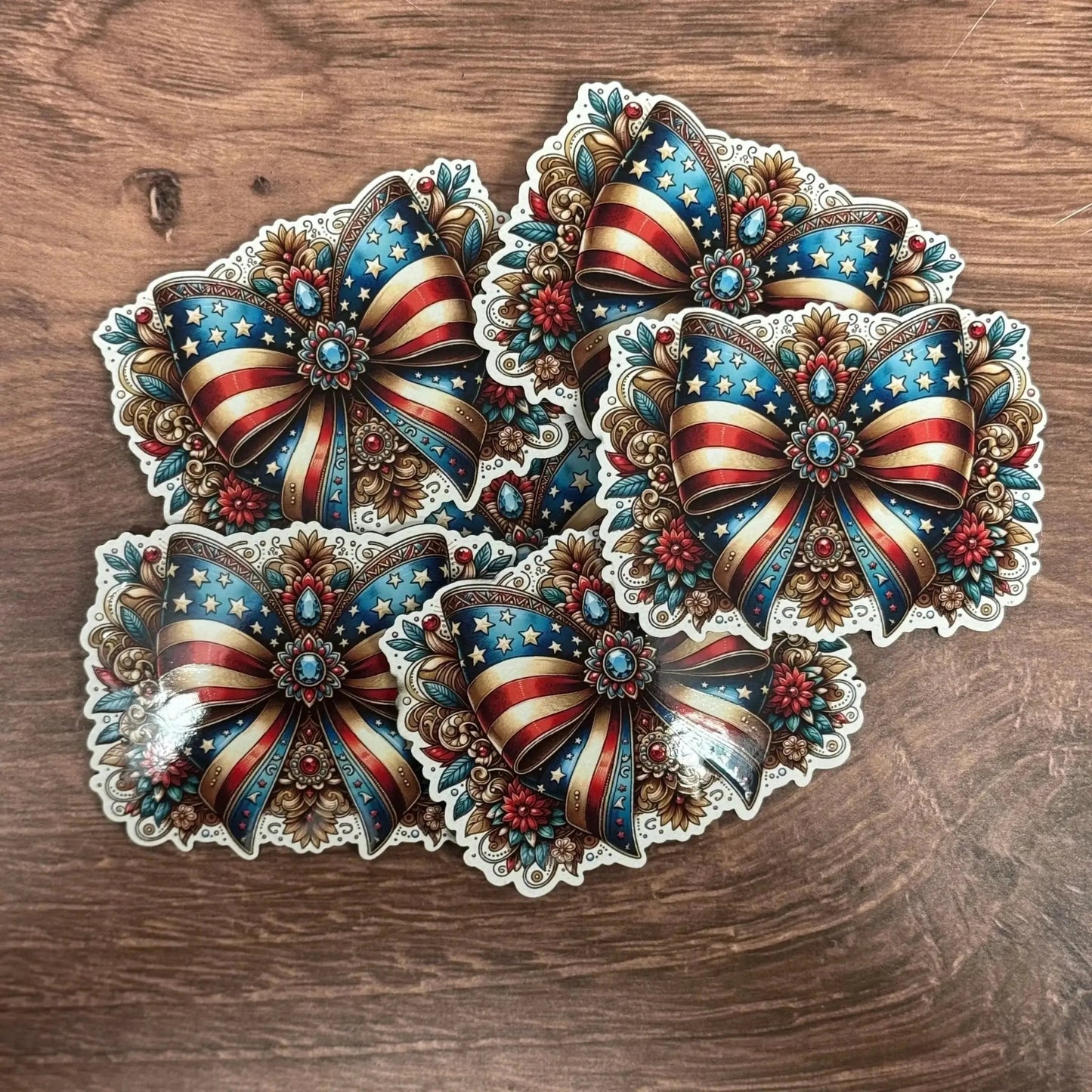 Western USA Coquette Bow | UV Printed Leather Hat Patch - LoneStar Adhesive